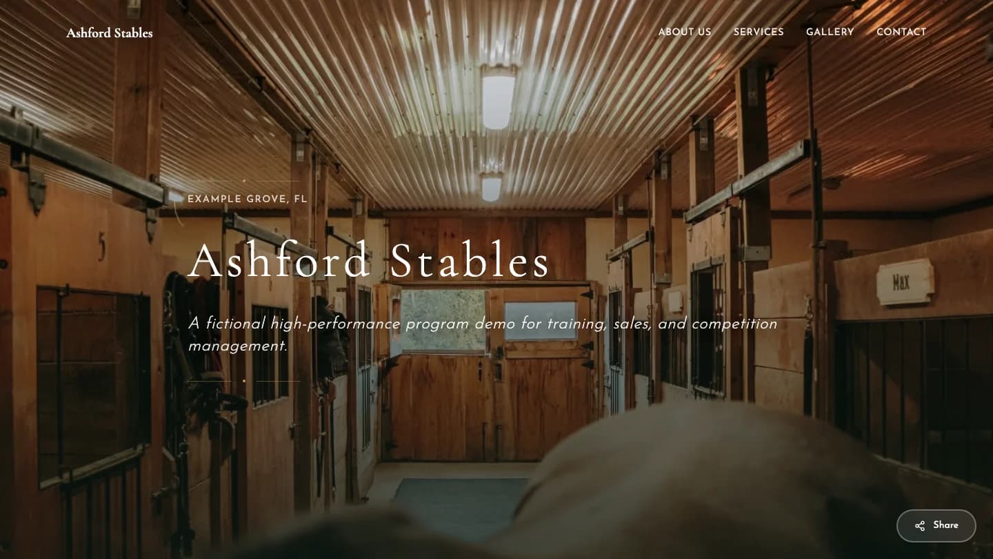 Ashford Stables, a BarnLinking demo site